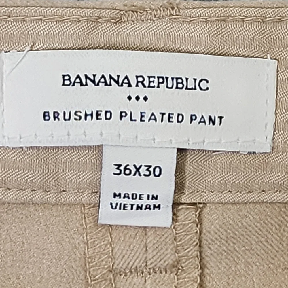 Banana Republic Brushed Pleated Pants Mens 36x30 Tan Wool Blend Dress Slacks